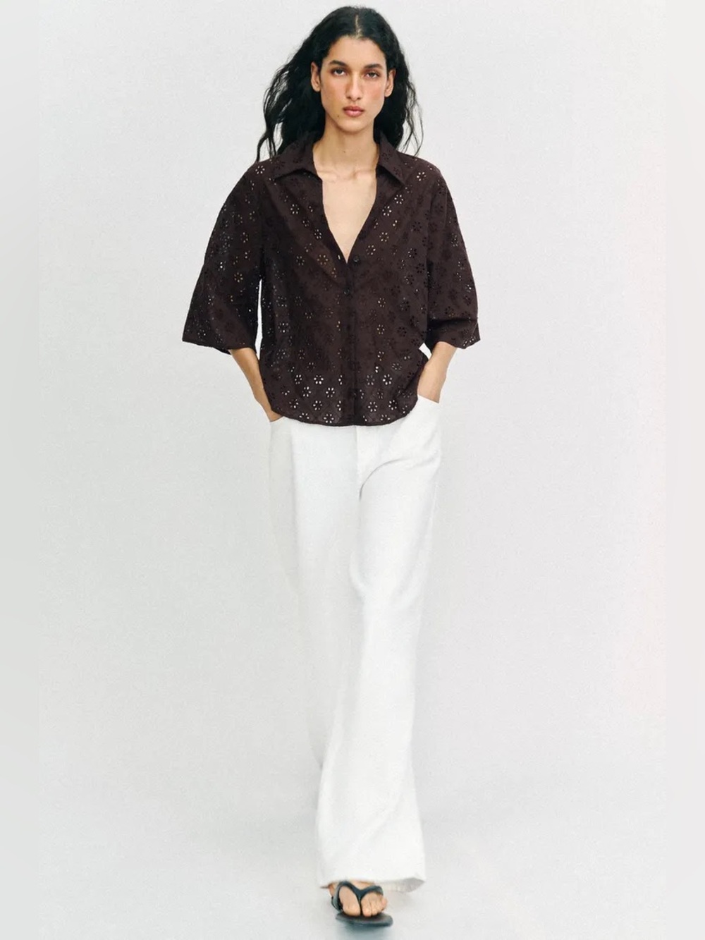 NWT Zara EYELET EMBROIDERED SHIRT